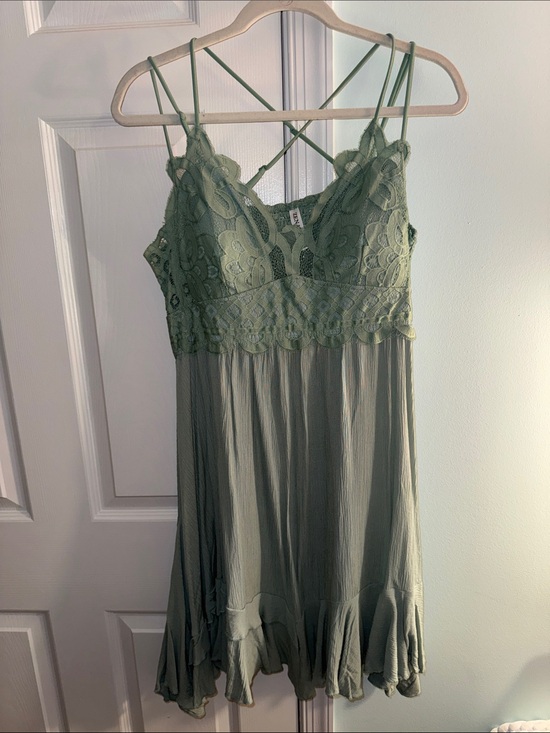Zenana Outfitters Dresses & Skirts - Zenana Outfitters Sage Green Lace-Trim Slip Dress